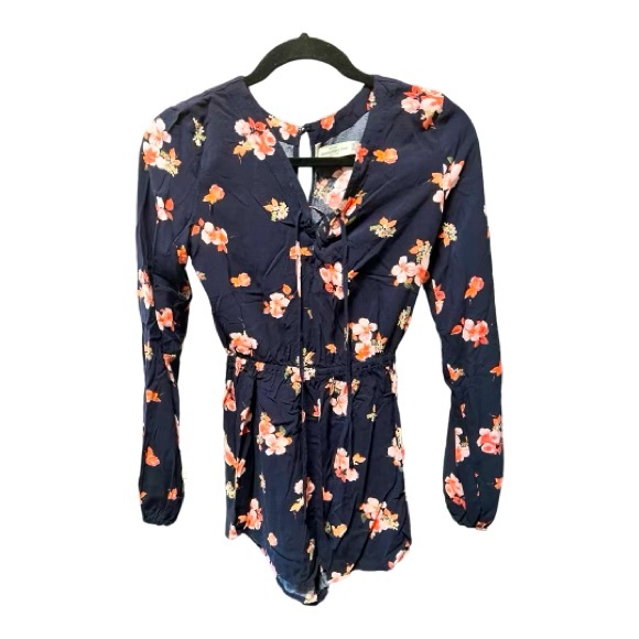 Abercrombie & Fitch Romper XS Black Red Pink Floral Drawstring top Short - Picture 3 of 8
